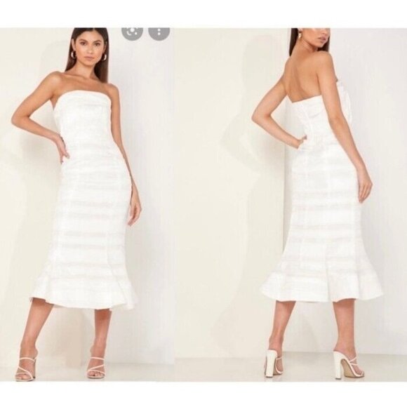 C/MEO Collective Women's Solitude Mermaid Dress cotton Ivory Stripe Midi XS New